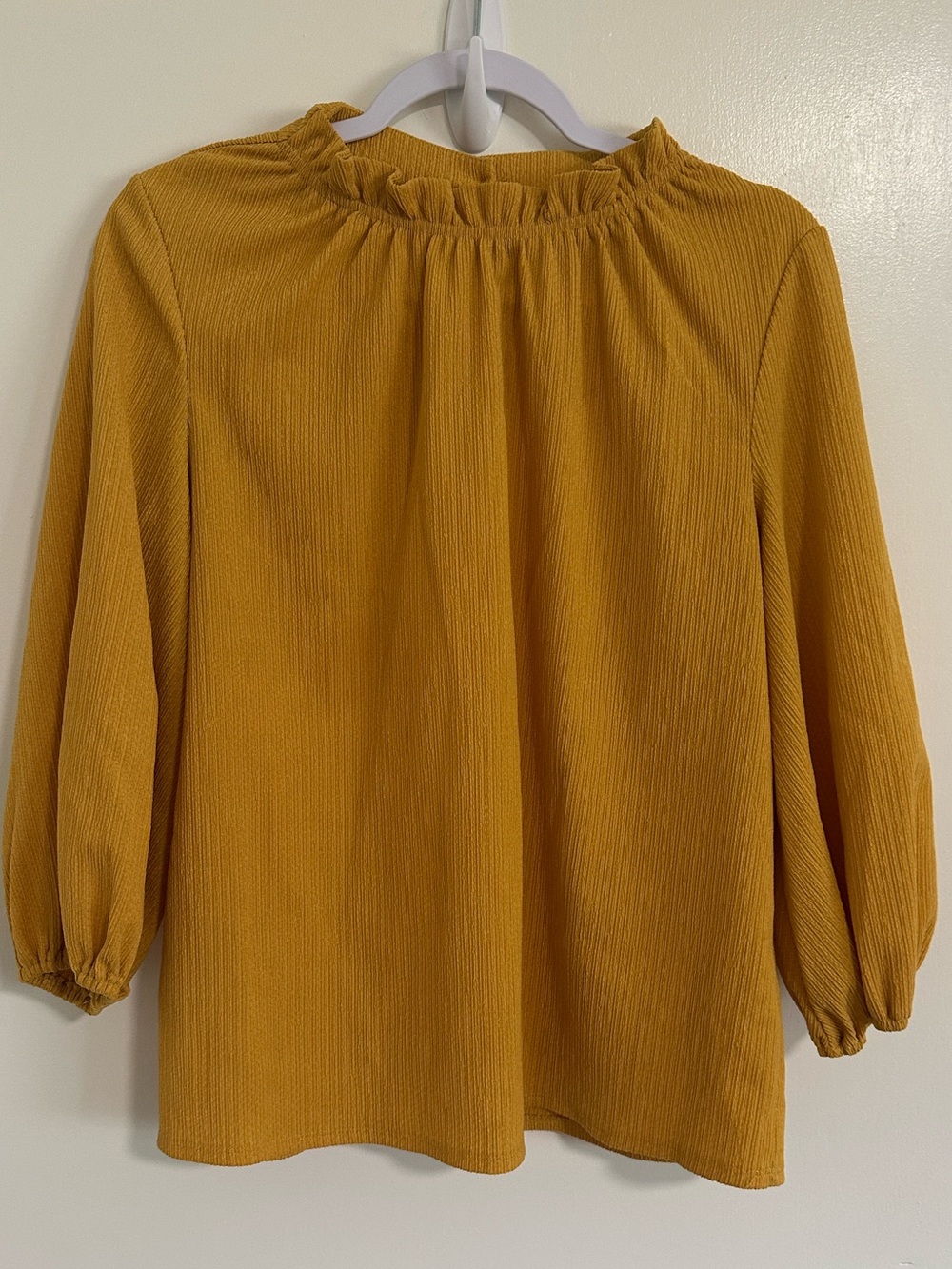 Adrianna Papell Mustard Textured Ruffle-Neck Blouse Size Medium